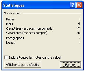 statistiques: nombre de pages, de mots, de caractres, de paragraphes, de lignes